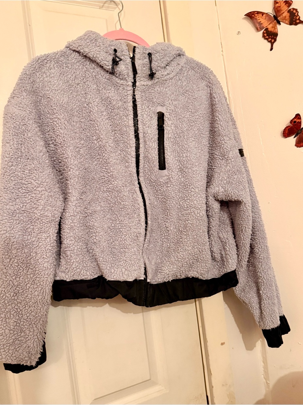 Calvin Klein Plush Hooded Jacket - Light Lavender with Black Trim